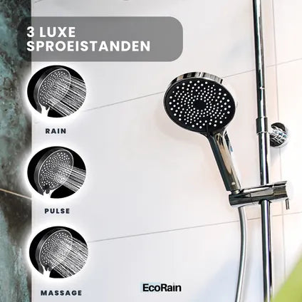 Pomme de douche EcoRain Charly 13 cm – Chrome – Avec Flexible - Economiseur d'eau